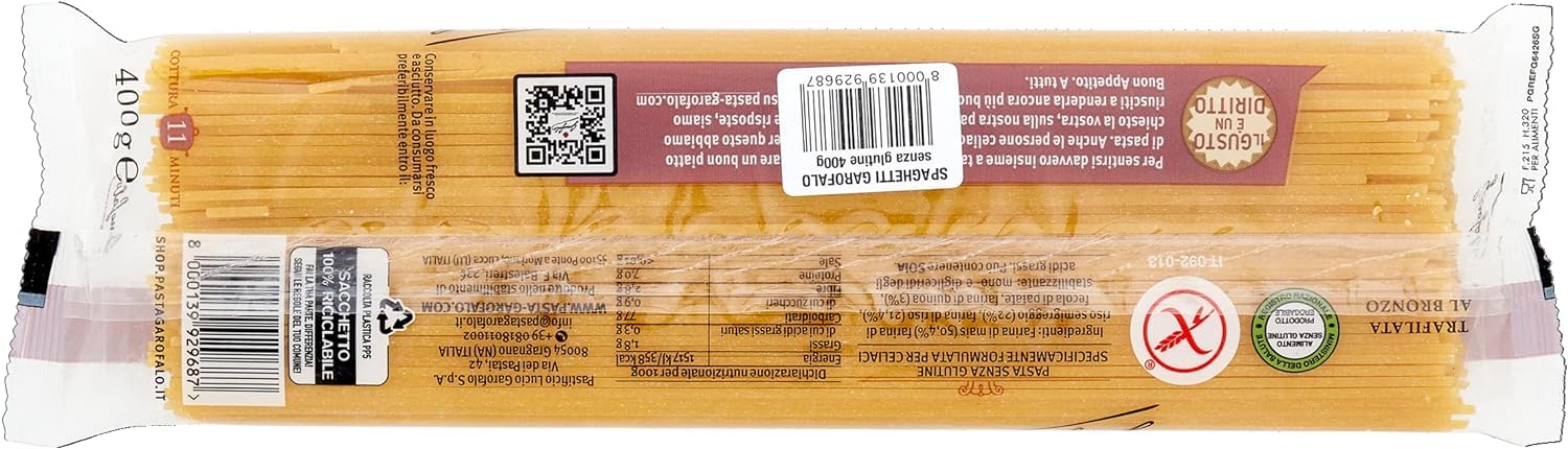 Italian Gourmet Spaghetti Senza Glutine pasta Nudeln glutenfrei 20 x 400g | Ohne Weizen, ricetta leggera e gut verträglich, ideale Basis für Sugo und, Gesamtnettogewicht 8 kg + Kostenlos Polpa 400g