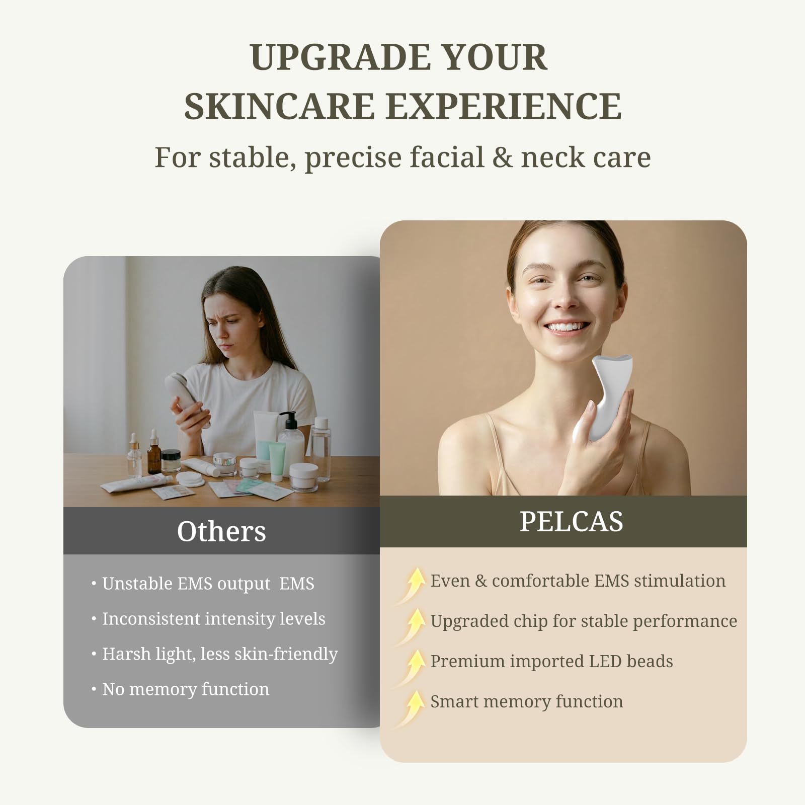 PELCAS Gesichtsmassagegerät Gegen Falten, EMS Gua Sha Elektrisch mit 43°C Wärme & 3 LED Modi, Anti-Aging V Shape Ergonomischer Face Massager mit Ladestation für Doppelkinn Entferner & Hautstraffung