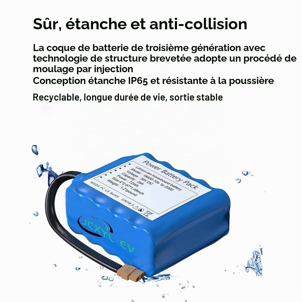 Batterie pour Hoverboard 36 V (Compatible 42 V) – Batterie de Remplacement Rechargeable au Lithium 36 V 2 Ah (36 V 2000 mAh 10S1P) pour Planches Auto-équilibrées