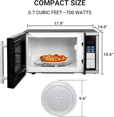 Miniatura 4 de Smad Microondas pequeño de 0.7 pies cúbicos, horno microondas de encimera con tocadiscos extraíble, 6 menús automáticos y bloqueo para niños, mini