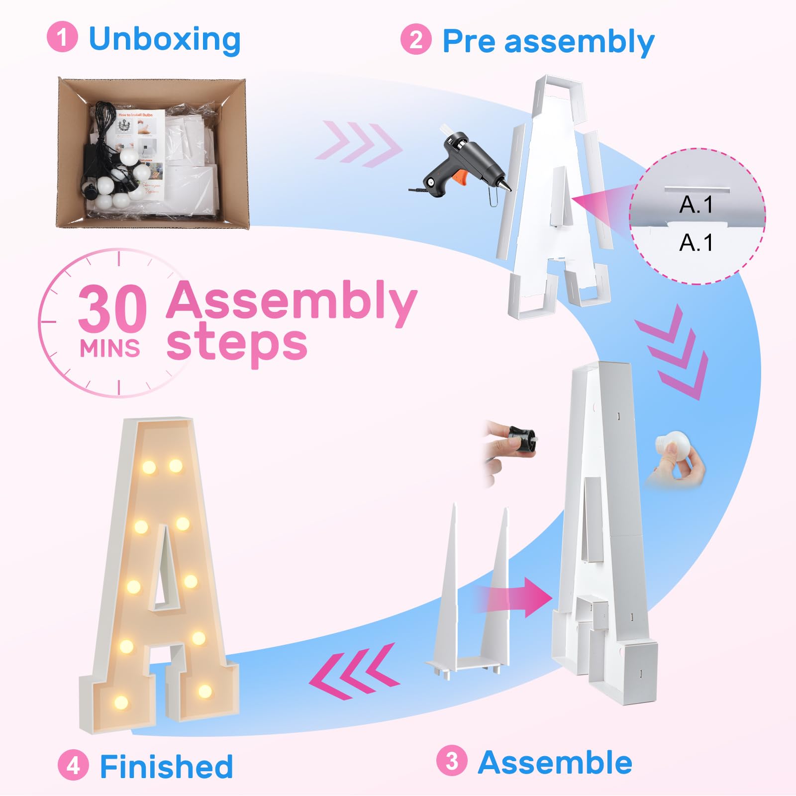 Litery namiotowe do dekoracji na baby shower, 100 cm litery dziecięce na baby shower, podświetlane litery dekoracje ujawniające płeć