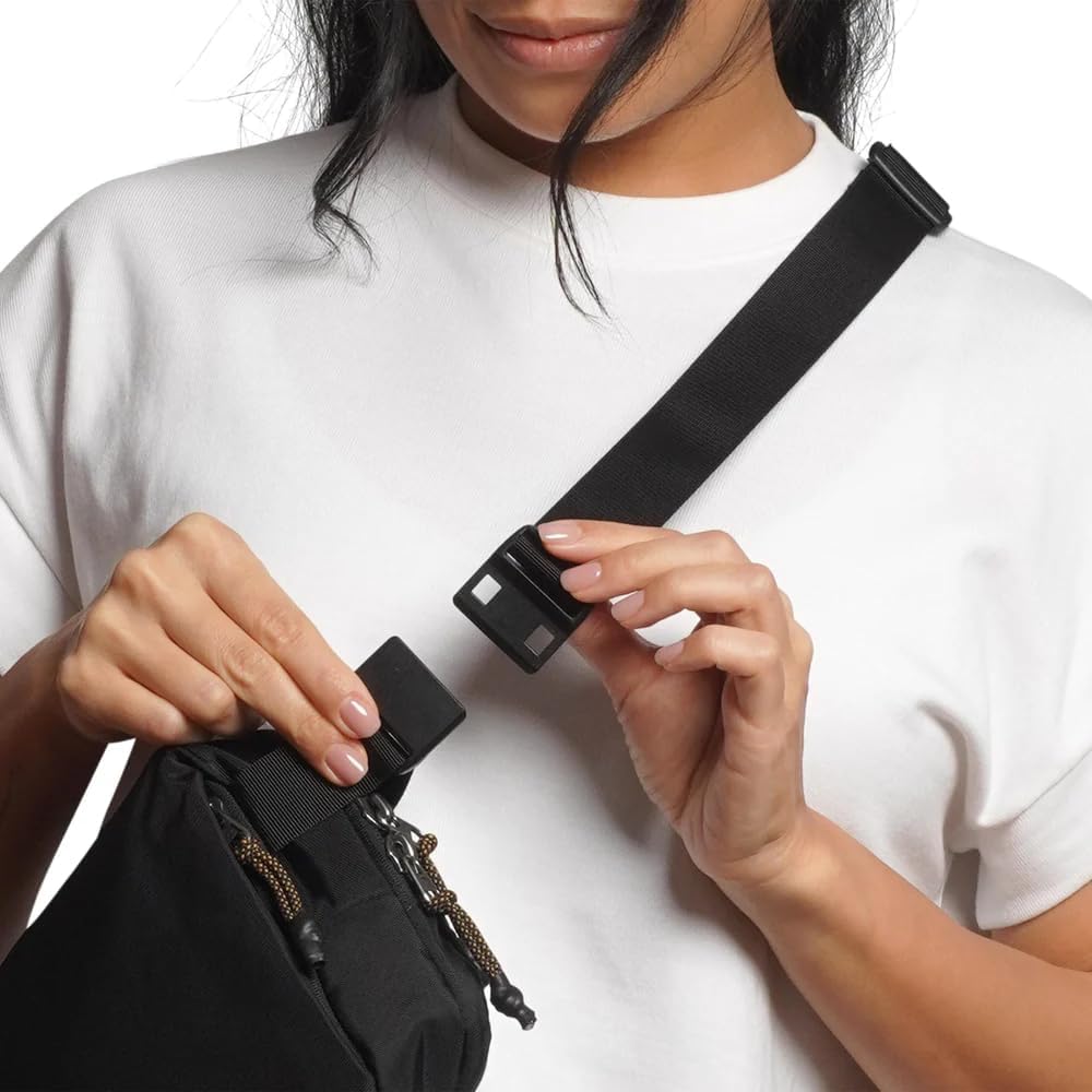 Allett Daily Mini Sling Bag for Men & Women | 2.3L Recycled Crossbody or Hip Pack | Phone Sleeve, Magnetic Buckle, Sunglasses Pocket | Stretch Compartments, Water-Resistant | Black - Image 9