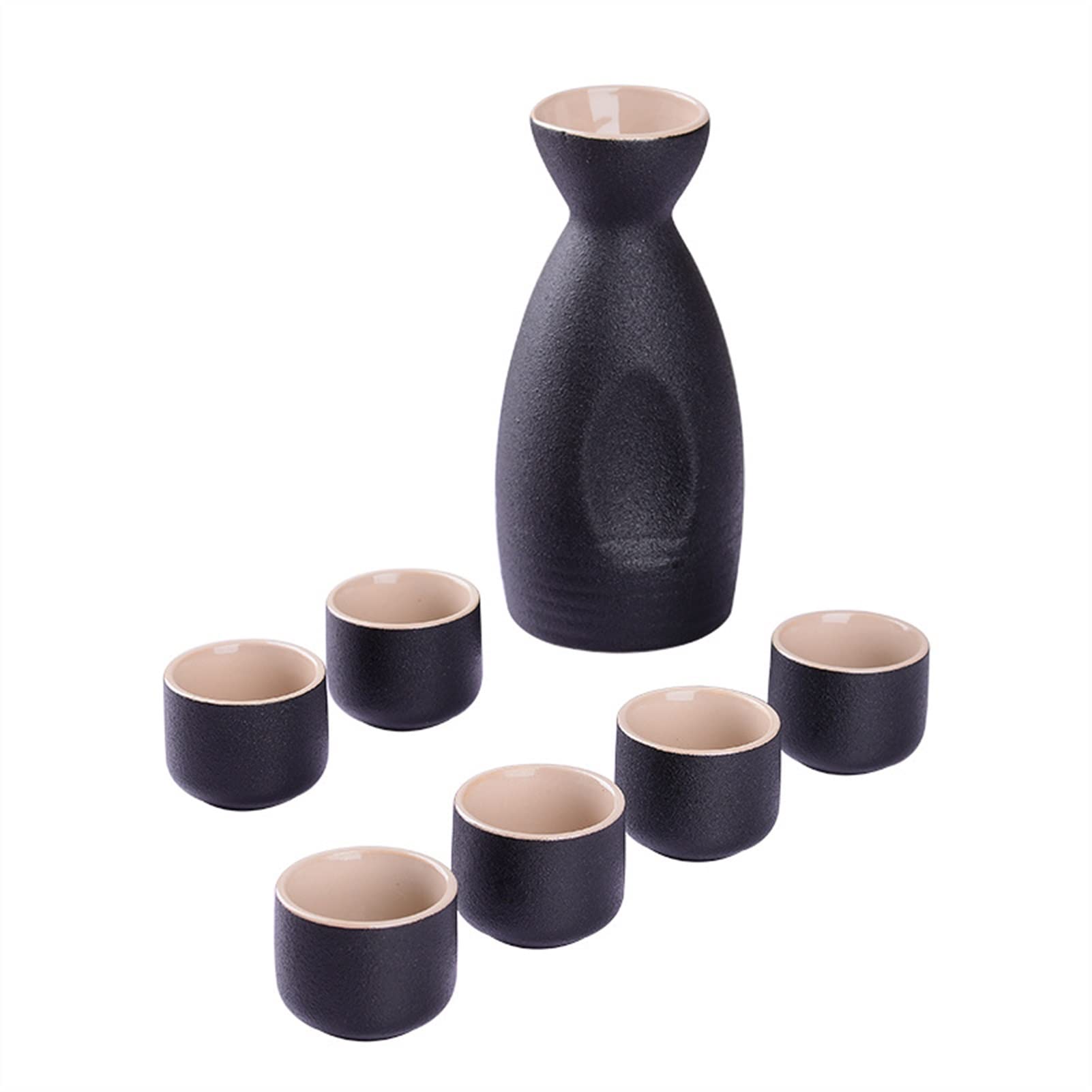Juego de 7 piezas para servir sake de cerámica tradicional, incluye 1 olla y 6 tazas, adecuado para restaurantes familiares