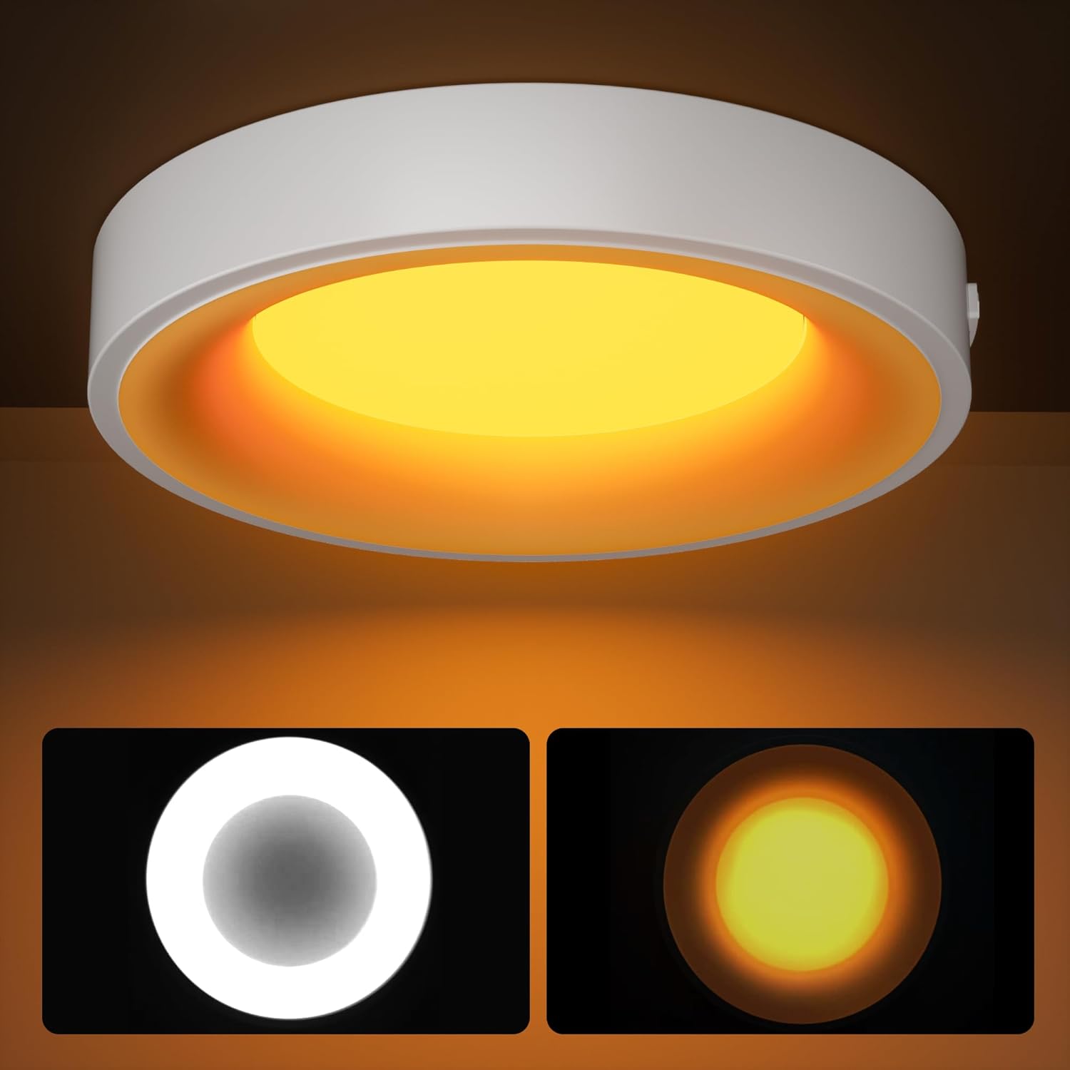 12 Inch LED Flush Mount Ceiling Light with Night Light, 5CCT & Dimmable, 20W 1550LM 2700K-5000K, Modern Round White Ceiling Fixture for Bedroom, Kitchen, Hallway, Living Room, Closets