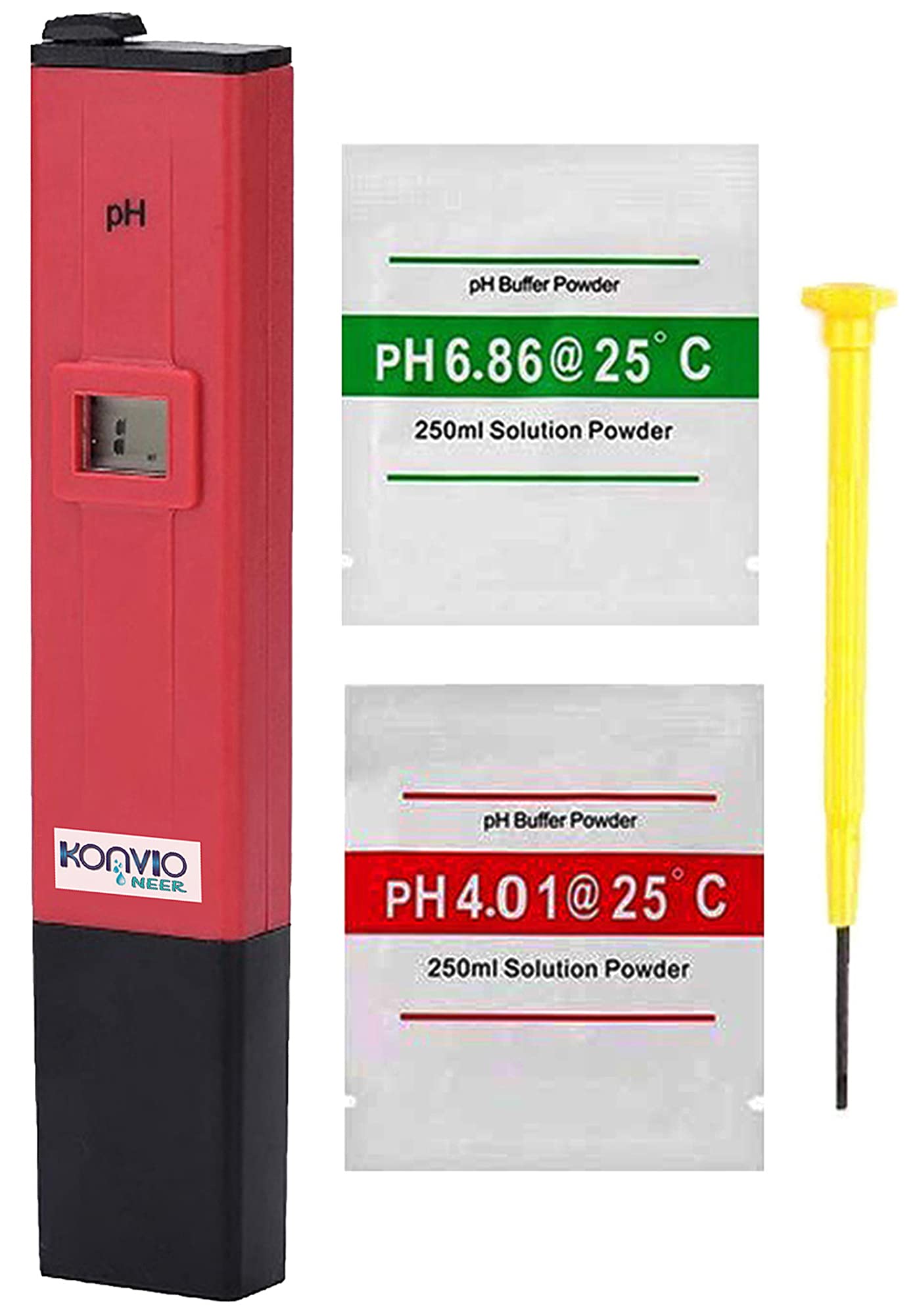 Konvio Neer Manual Calibration pH Meter for water testing, with 0-14 pH scale for Drinking Water, Hydroponics, Aquariums and Swimming Pools, with Buffer Powder and Screw driver | Color May Vary (B08VJ58H98) Amazon Price History, Amazon Price Tracker