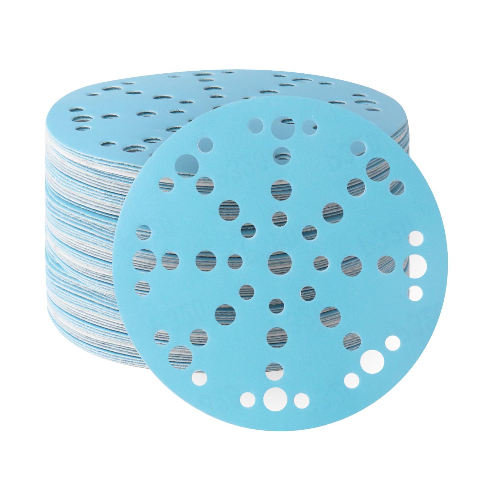 6 Inch 49 Hole Sanding Discs 80/120/180/240/320 Grit Hook and Loop Sanding Disc Blue Ceramic Sanding Discs Dust-Free Random Orbital Sandpaper for Automotive and Woodworking, 50 Pack — image 1