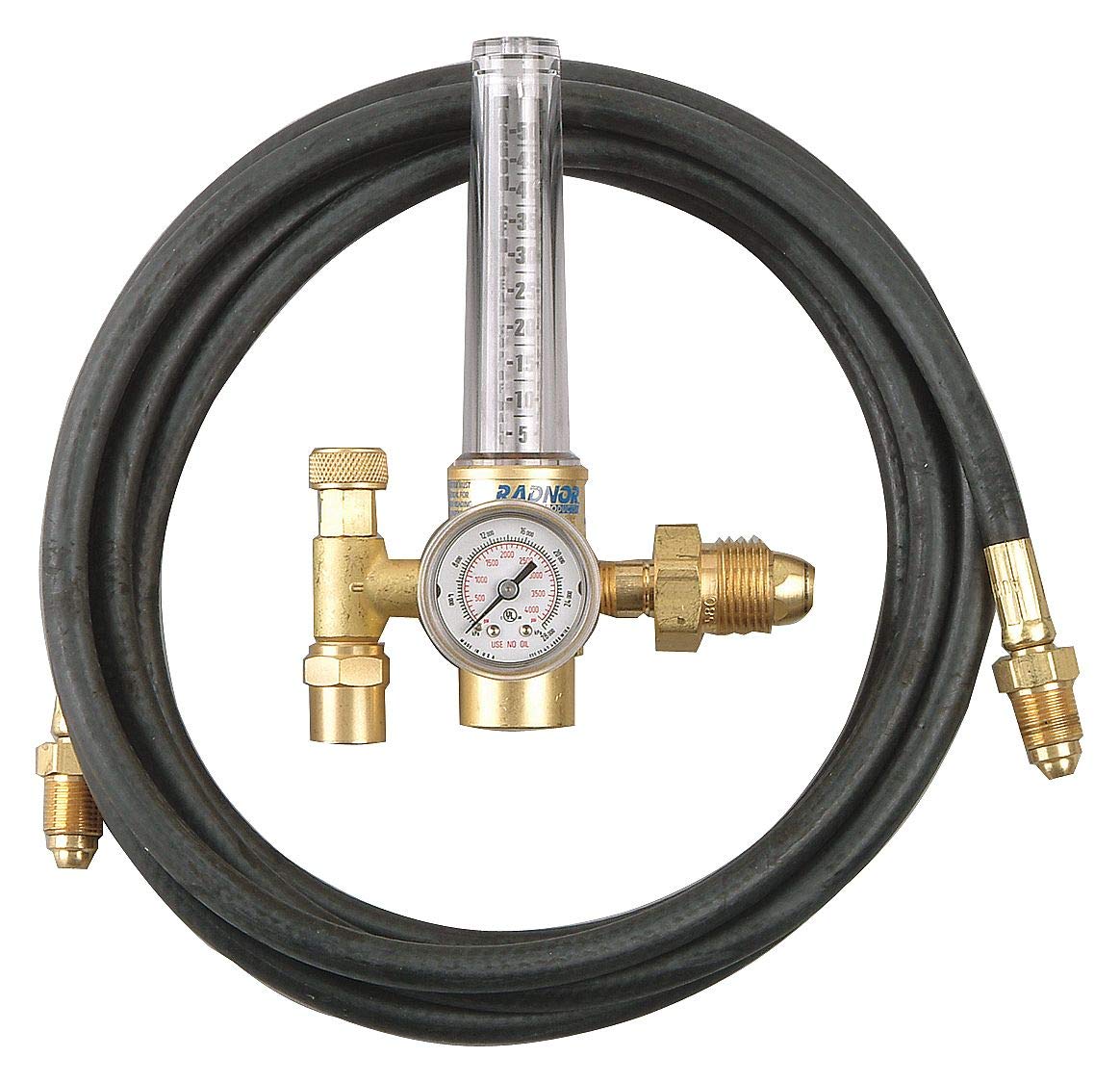 Radnor Model HRF-1425-580 Victor Style Single Stage Argon and Argon and Carbon Dioxide Mix Flowmeter Regulator Kit with 10' Hose, CGA-580