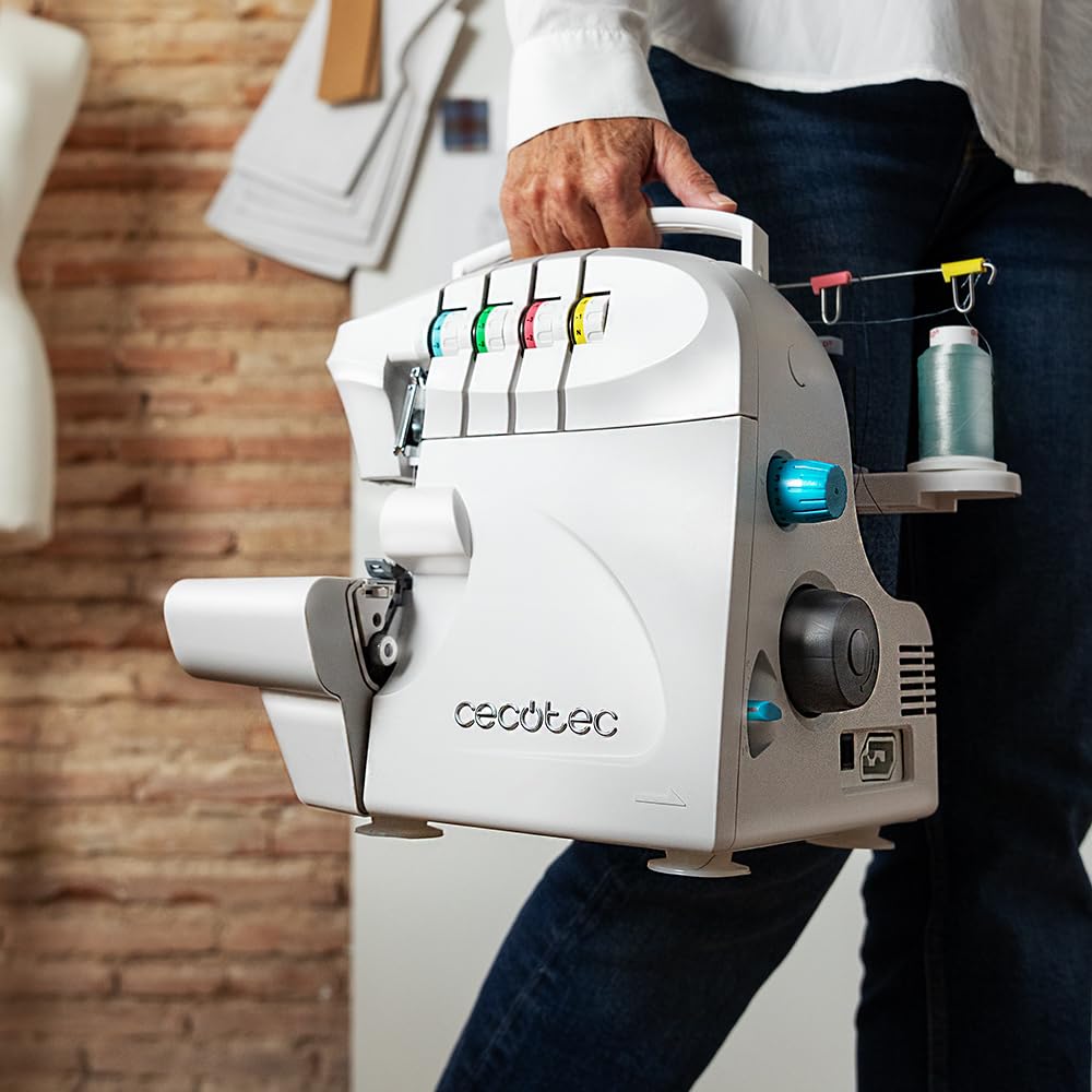 Cecotec Machine à Coudre Bellecouture Overlock, Vitesse 1100 tr/min, Pression du Pied-De-Biche Réglable, Entraînement Différentiel, Fonctions de Point à 4 Fils et Kit d'Accessoires