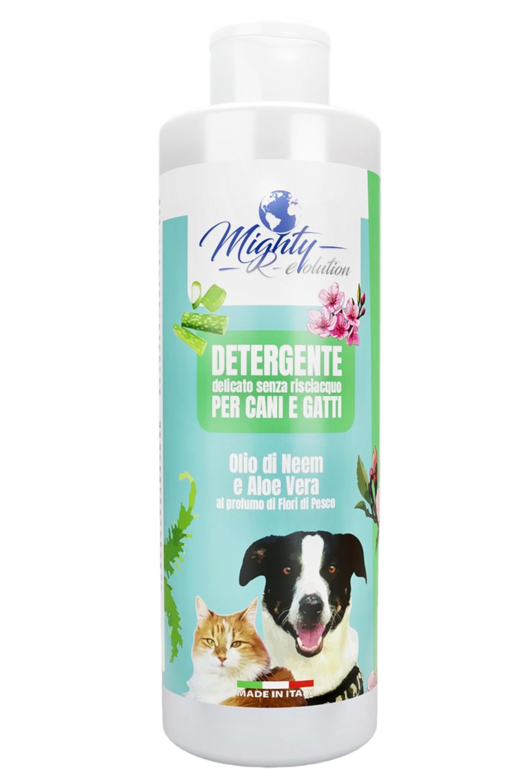 Gel Detergente Senza Risciacquo all’Olio di Neem e Aloe Vera, Shampoo a Secco per Cane, Gatto e Conigli a Pelo Lungo o Corto, Senza Parabeni e Siliconi, Totalmente Naturale - 250 ml, Made in Italy