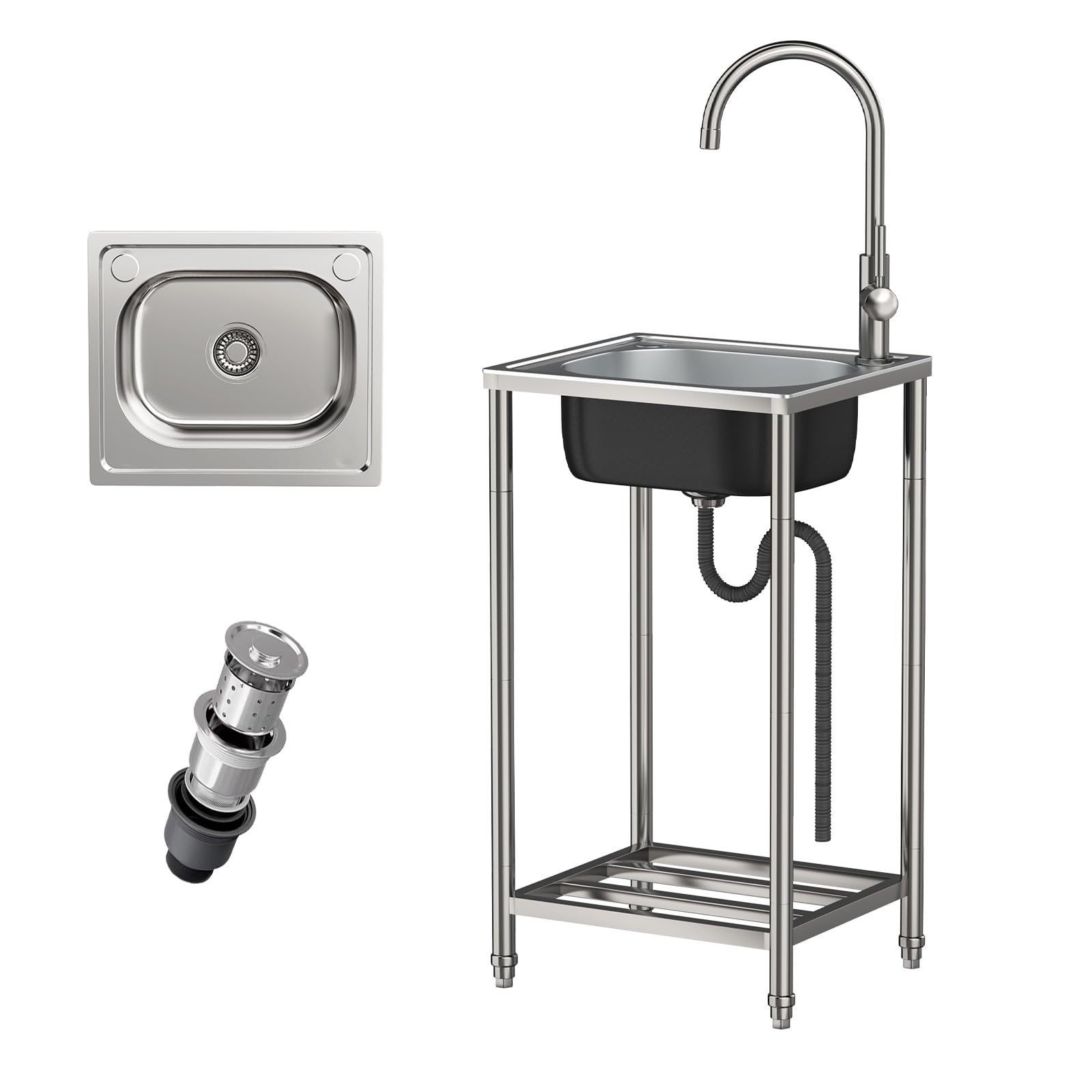 Lavello in Acciaio Inox Lavello Cucin Autoportante Lavello Cucina Commerciale Giardino Esterno lavando lavello per Interni Esterni Garage e Cortile Ristorante Lavanderia (42 x 37 x 82cm)