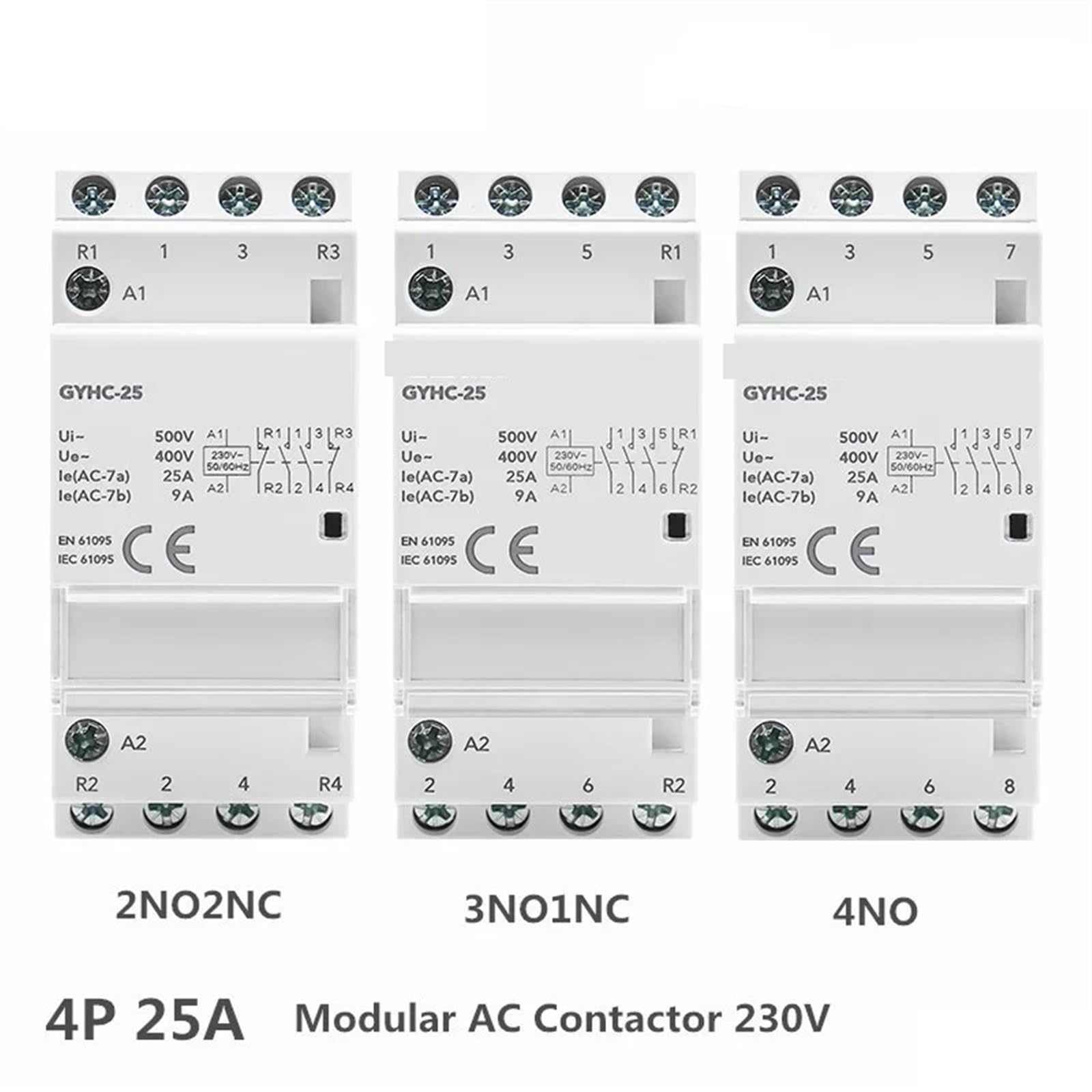 Automatyczny modułowy stycznik domowy na szynie DIN AC230 V 4P 25 A 4 NO 2 NO NC 3 NO 1 50/60 Hz szt. (4P 25A 2NO2NC)