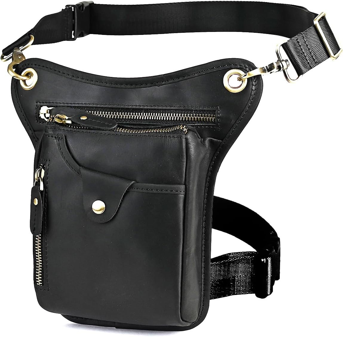 Le'aokuu Mens Genuine Leather Outdoor Sporting Hicking Waist Hip Pack Messenger Shoulder Drop Leg Thigh Bag Pouches For Women 211-5 01 Black 2