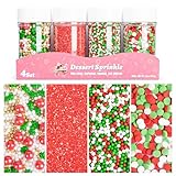 Twisweet Christmas Sprinkles 12oz, Red Green White Sprinkle for Cake Decorating, Edible Christmas Tree Sugar Sprinkles for Baking, Candy Pearls Mix, Cake Topper Ice Cream Cupcake Cookie Toppings Dessert Festival Decorations
