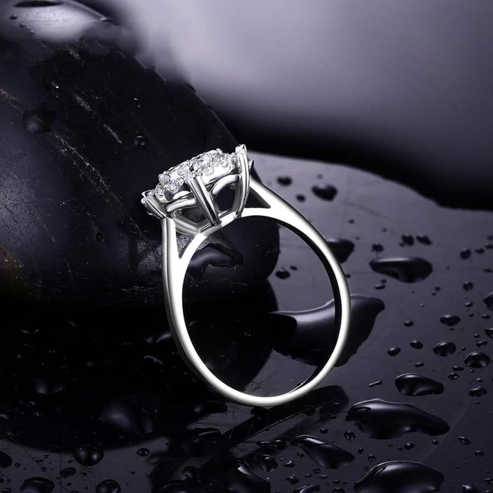 Anello Oro 18Kt Donna, Fedi Nuziali Moderne Bianco Diamante Creato In Laboratorio Fiore Argento Regalo Di Compleanno