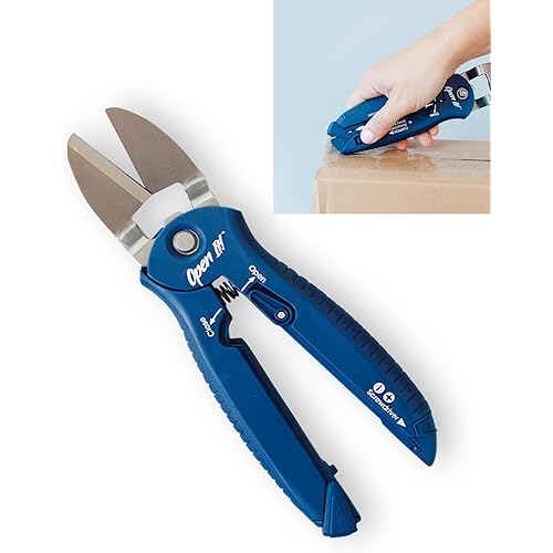 Zibra Open-It! All-In-One Multi Tool with Heavy-Duty Scissors, Box Cutter, Screwdriver, and Package Opener, Blue