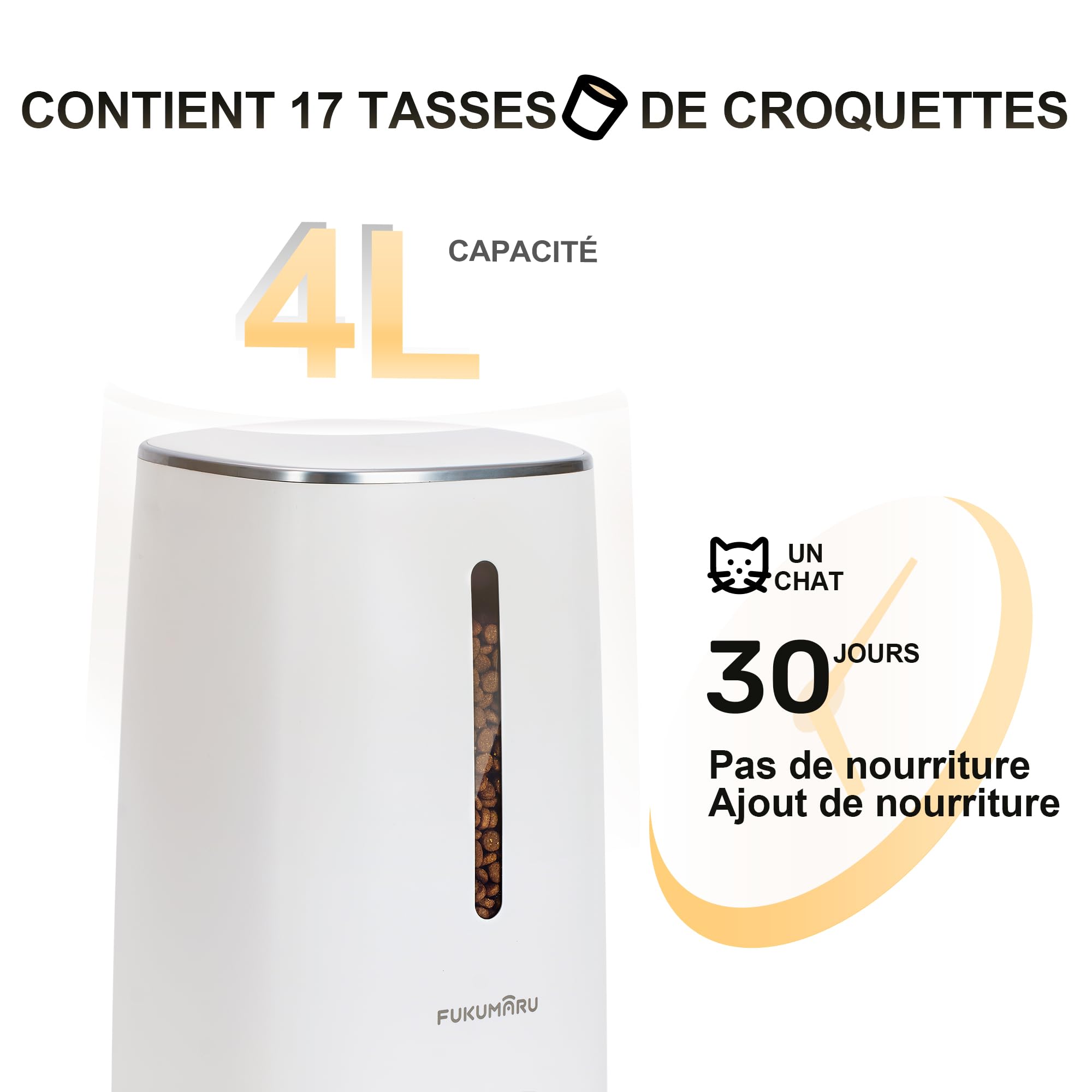 FUKUMARU Distributeur Croquettes Chat Automatique, 4L Distributeur Croquettes pour Chiens et Chats avec 2 Bols en Acier Inoxydable, 10 Repas par Jour et Contrôle de la Minuterie