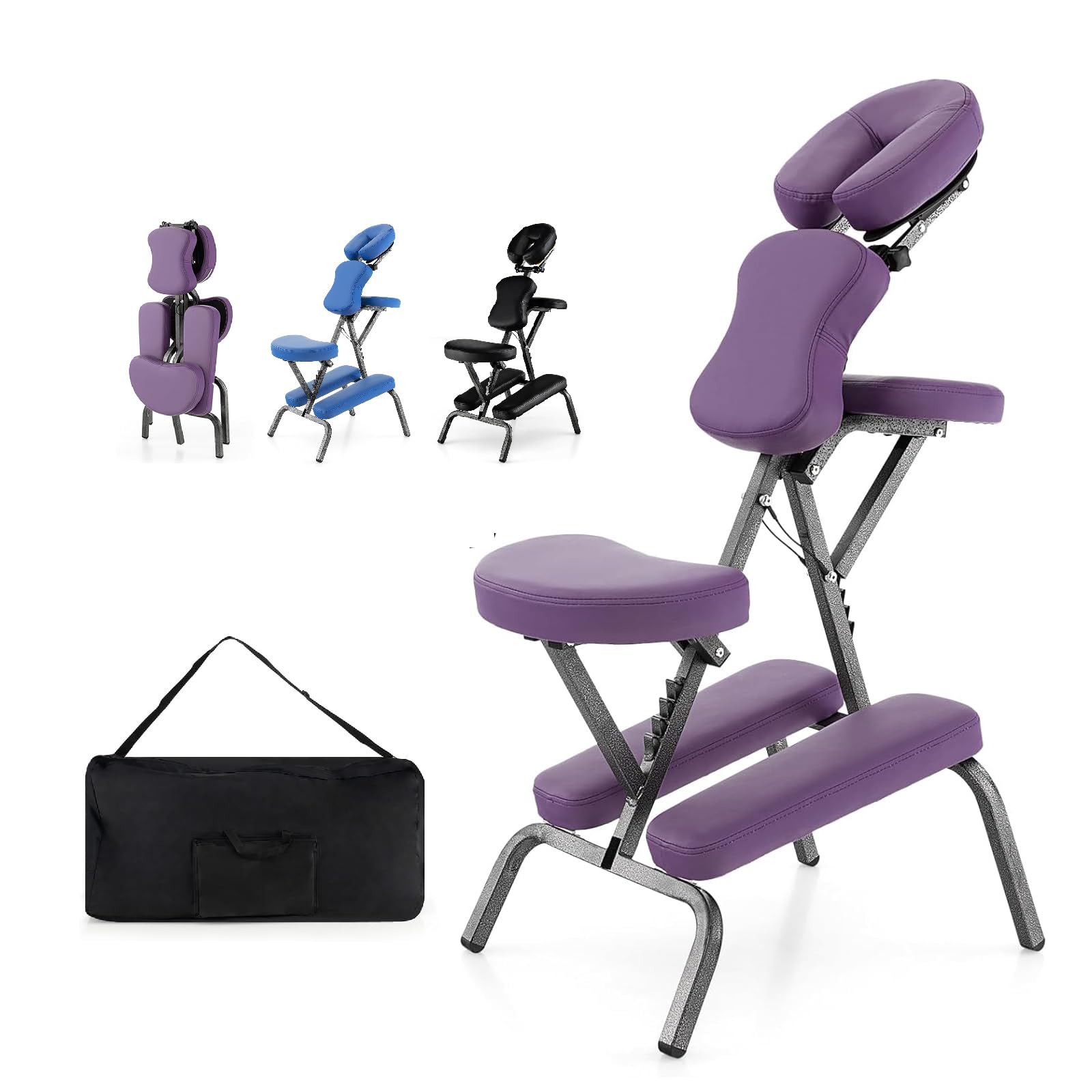 RELAX4LIFE Chaise de Massage Pliante Hauteur Réglable 110-120 CM, Chaise de Thérapie Portable Ergonomique avec Siège Rembourré, Sac de Transport, Charge 150 KG pour Tatouage Spa Esthéticienne (Violet)