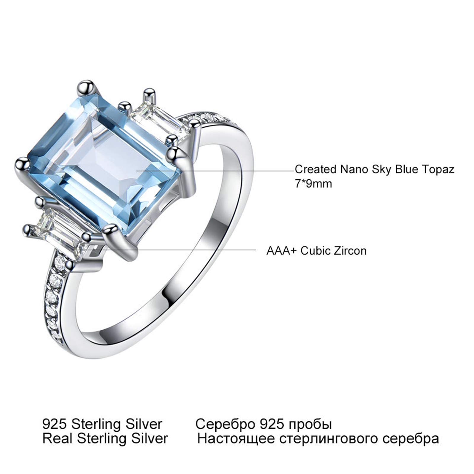 KnSam Damen Ring, Halskette Silber Mädchen Quadrat Hochzeit Schmuckset Aus 925 Silber Für Damen Frau Mit Erstellt Blau Topas Blau