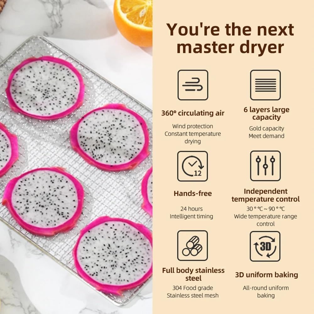 Deshidratador de Alimentos,Secador de Alimentos Eléctrico 800W 12 Bandejas Acero Inoxidable Circulación Aire Caliente 360° Temp y Tiempo Ajustables para Carne Seca, Frutas (Plateado 800W)