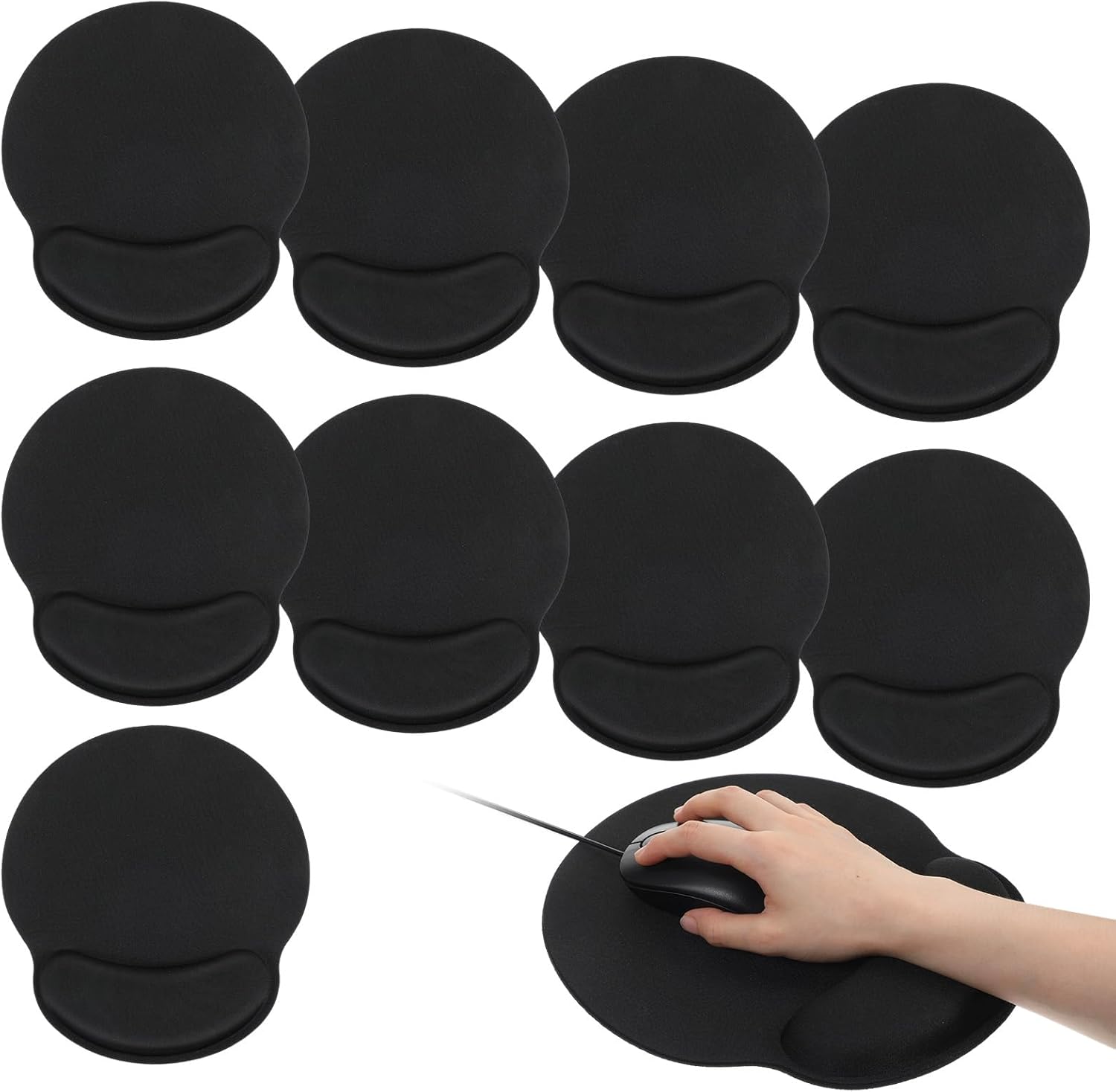 10 Pack Ergonomic Mouse Pads, Mouse Pad with with Memory Foam Wrist Rest and Non-Slip Rubber Base, Comfortable Wrist Support Mousepads for Pain Relief, Computer, Laptop, Desk, Office, Home (Black)