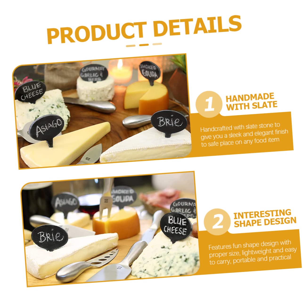 VALICLUD 2 Sätze Schwarzes Schiefer Käsemarker Set mit Ovalen Tafelschildern und Abwischbaren Seifenkreide Stiften Wiederverwendbare Käseetiketten für Charcuterie Board und Dessert Teilig