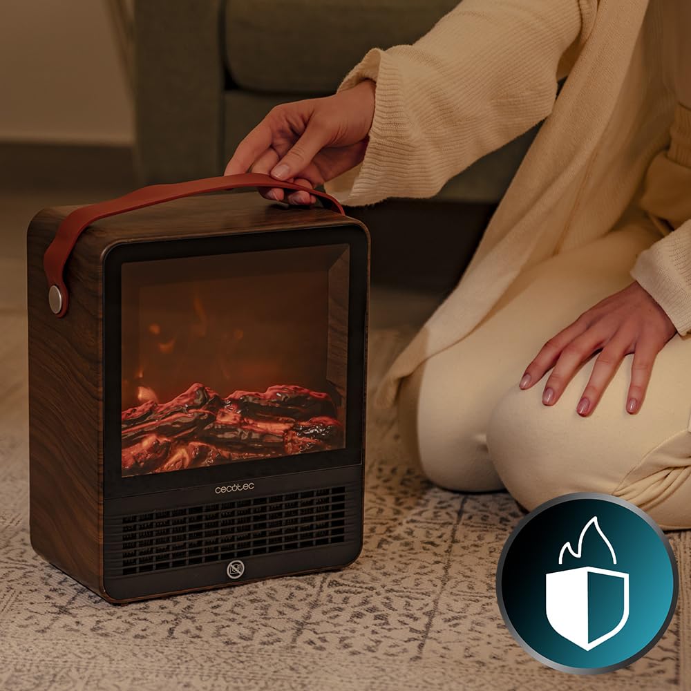 Cecotec Riscaldatore Caminetti Elettrici ReadyWarm 1500 Ceramic Flames. 1500W, in ceramica con Effetto Fiamma, Fino a 15m², 2 modalità di funzionamento, Silenzioso, Spegnimento Automatico