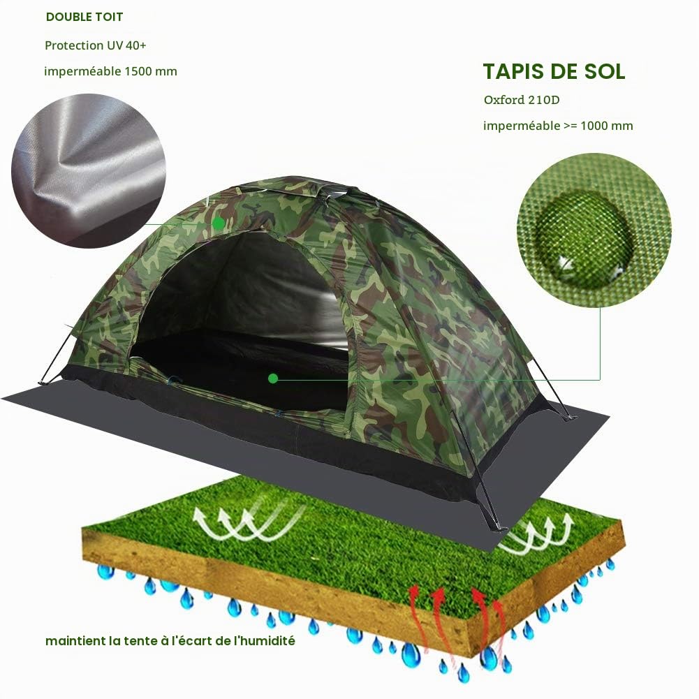 Tente Ultra Légère 1 Personne - Dôme De Randonnée 4 Saisons pour Camping et Trekking D'Extérieur - 200 X 100 X 100 Cm