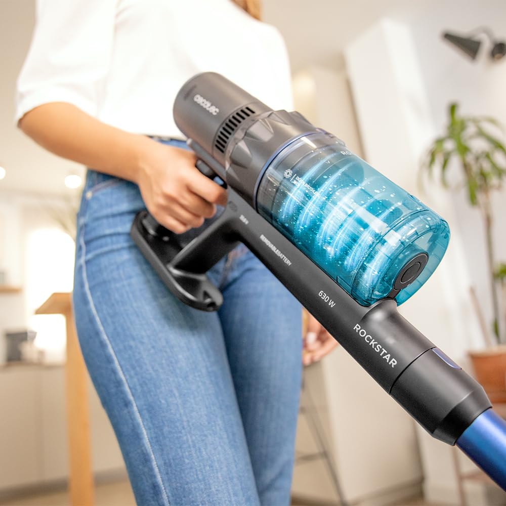 Cecotec Aspirador Escoba sin Cable Conga Rockstar 5500 Hurricane Twice. 3 en 1, Ciclón Paralelo, 630 W, 30 kPa y 180 AW, Autonomía Máxima 90 mins, Tubo Rígido, Doble Rodillo, Accesorio Muebles