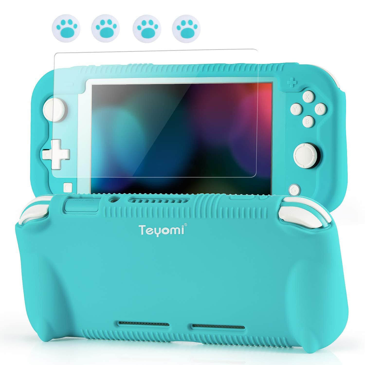 Teyomi - Funda de Silicona para Nintendo Switch Lite con Protector de Pantalla, 4 Piezas Joystick Tapas y Ranuras para Tarjetas, Carcasa con Soporte, diseño Resistente a Golpes y arañazos