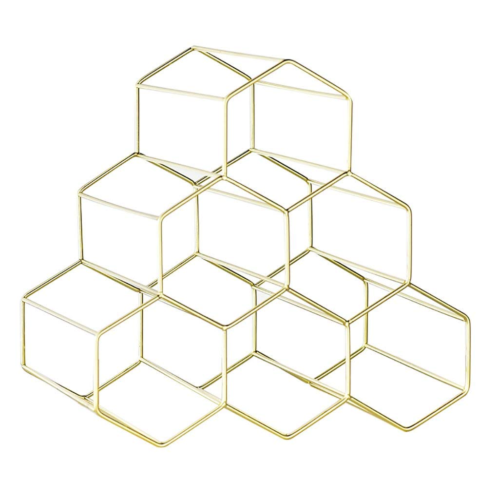 Casier à bouteilles design hexagonal doré en acier inoxydable pour salon élégant