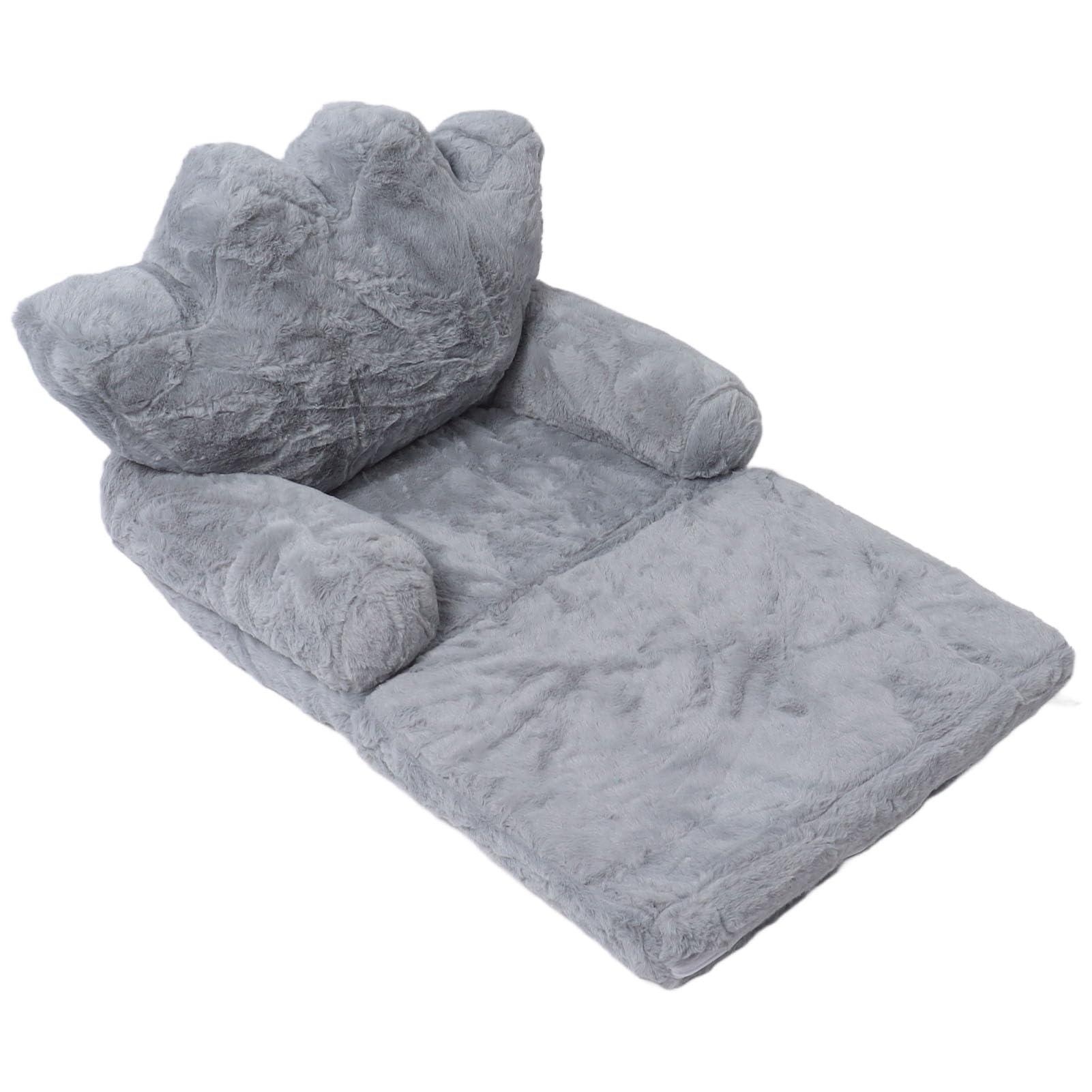 Cojín de Asiento Plegable, Cojín de Silla para Niña, Princesa, sofá Infantil Pequeño con Respaldo en Piel de Conejo Gris (2 Niveles)