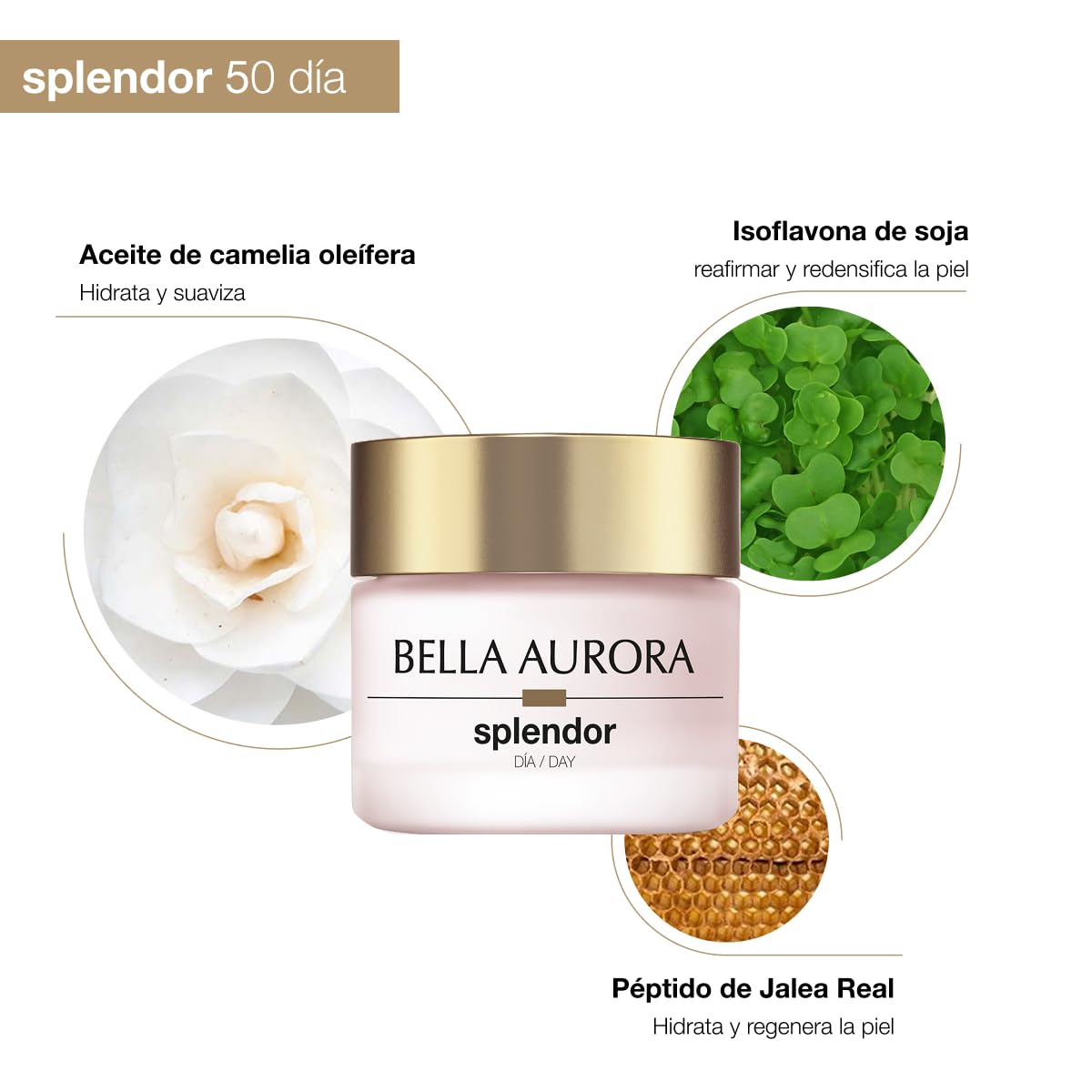 Bella Aurora Crema de Día Antiedad 50+ Años, 50 ml | Crema Facial Anti-Arrugas y Anti-Manchas | Tratamiento Facial Hidratante para Mujer SPF 20 | SPLENDOR 10