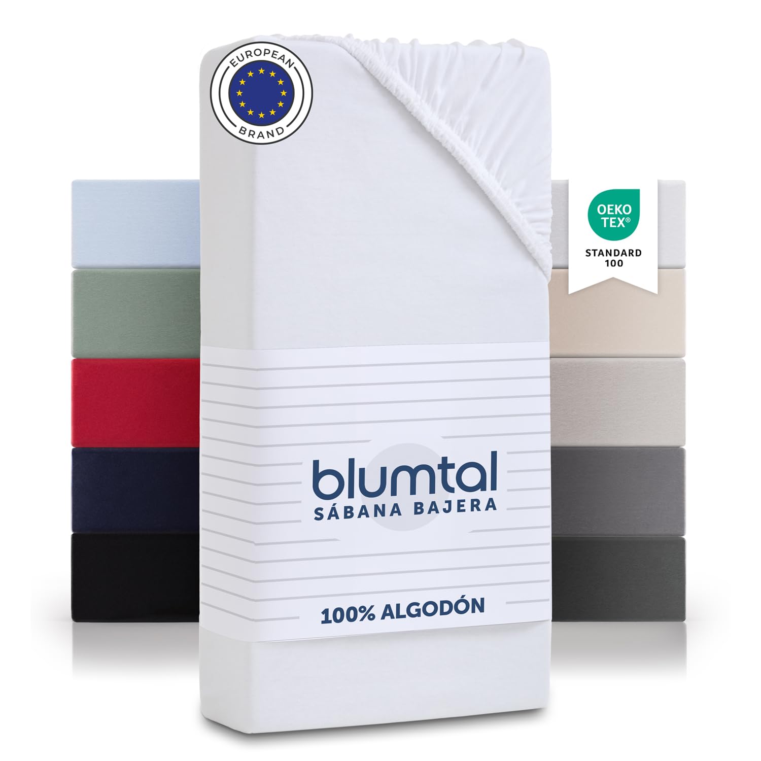 Blumtal Basics Sábana Bajera Ajustable 100% Algodón - Sábana Bajera para colchón de hasta 25 cm de Altura, Blanco, Cama 180: 180 x 200cm