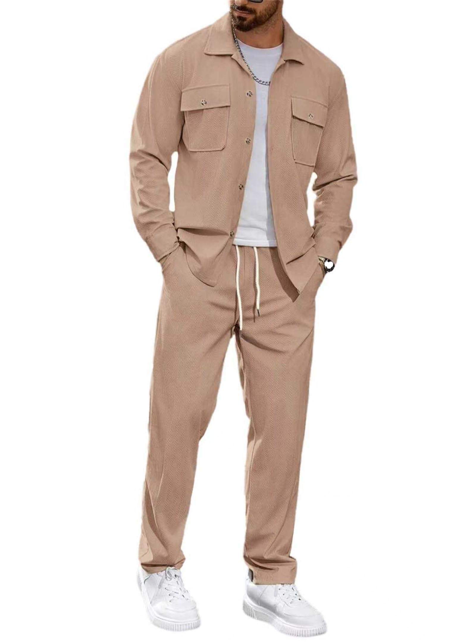 Giacca sportiva casual da uomo, per autunno e inverno, con risvolto, per il tempo libero, il poliziotto, per passeggiate all'aperto, alla moda, pantaloni da trekking a gamba dritta