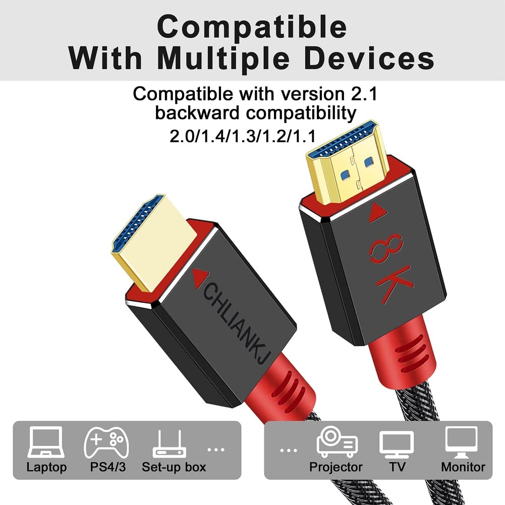Cratree Lot De 2 Câbles HDMI 2.1 Ultra Haute Vitesse – 2 M, 8K 60Hz, 48Gbps, Compatible PS5