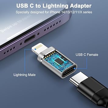 USB C to Lightning Adapter, 2Pack USB C to iPhone Adapter Connector, Type C Female to Lightning Male Adaptor Support Fast Charging/Data Sync for iPhone 14 13 12 11 Pro Max, Not for Audio/Headphone/OTG