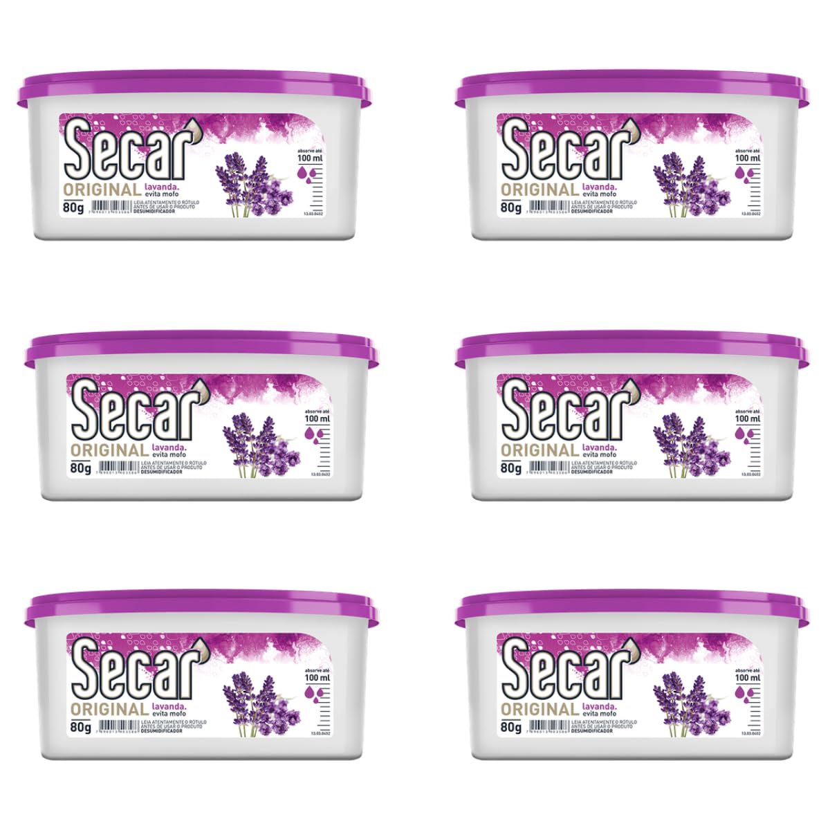 Kit 6 Unid de Evita Mofo Desumidificador Anti Mofo Secar 80g Lavanda