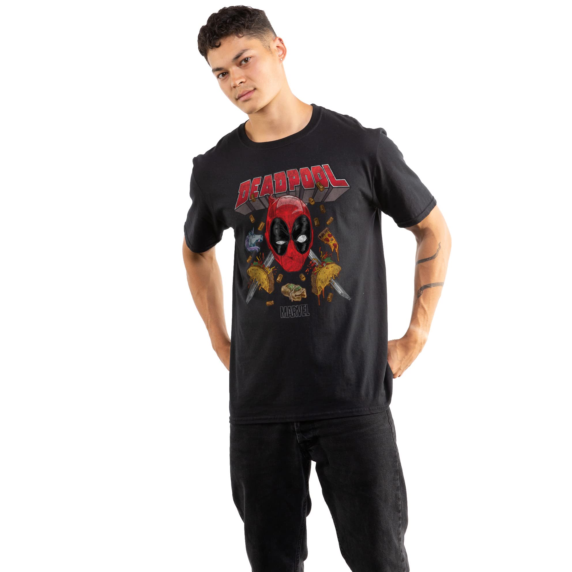Cotton Soul Marvel Deadpool Tacomania Mens T Shirt, Black