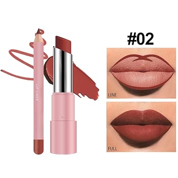 Genli Lifter Glaze Oil Balm, Genli Lip Balm Lipstick, 2 in 1 Set Lip Liner Moisturizing Shine for Women (02#)