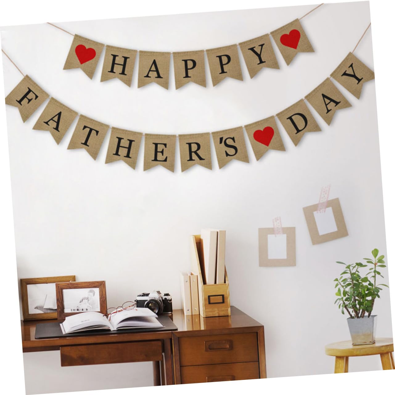 Hemobllo 3 Piezas Banderín Feliz Día del Padre Negro Letras Decorativas Corazón Rojo Guirnalda de Arpillera para Fiesta Interior y Exterior Decoración Temática