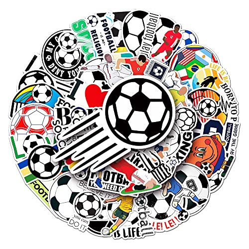 Modern Soccer Vinyl Stickers, 50 PCS Waterproof Cartoon Football Sport Decals for Laptops Scrapbooking, Journals, Notebooks