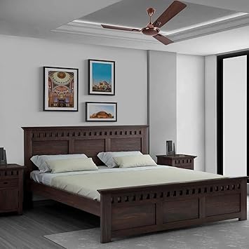 STRATA FURNITURE Sheesham Wood Queen Size Bed Without Storage Wooden Double Bed Cot Bed Furniture for Bedroom Living Room Home (Walnut Finish)