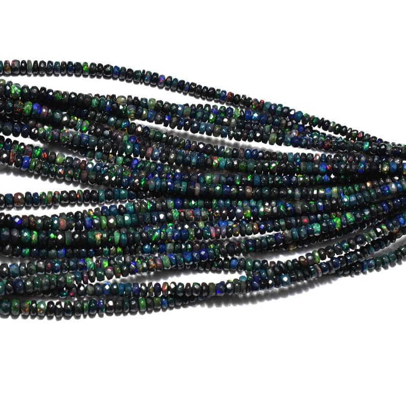 Naturalne czarne etiopski opal roundella fasetowane koraliki 3,5-5,5 mm 40 cm długi sznurek tworzenie biżuterii koraliki z kamieni szlachetnych do naszyjnika bransoletki
