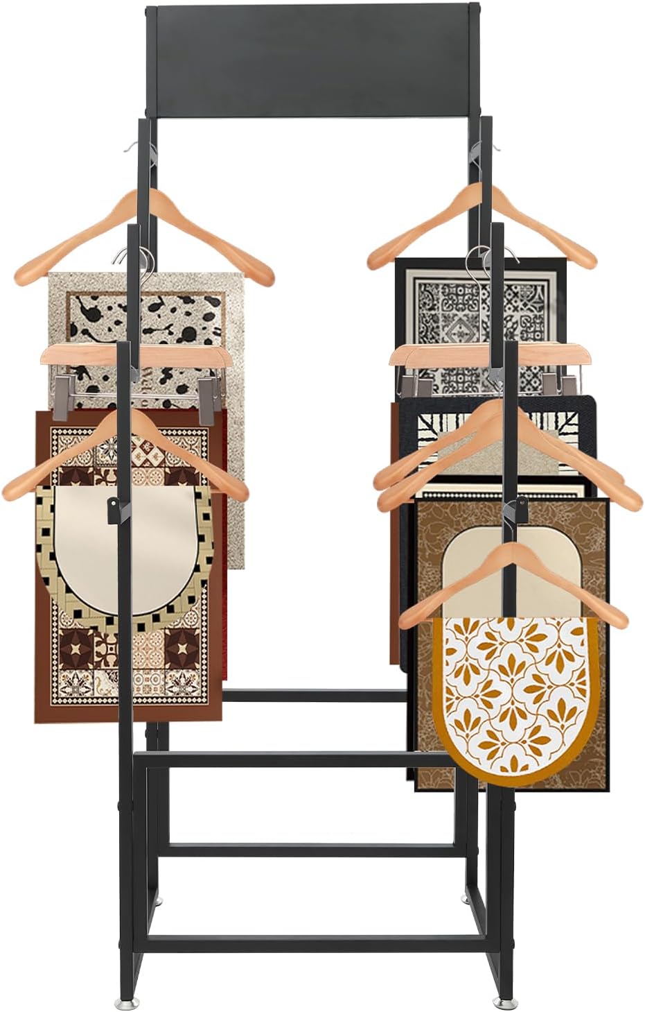 Sample Rug Carpet Display Rack, Floor Standing Scarf Display Stand, Load Capacity 100 Lbs, Organizer Holder for Displaying Blanket Scarf in Commercial Clothing Retail Store (Black)