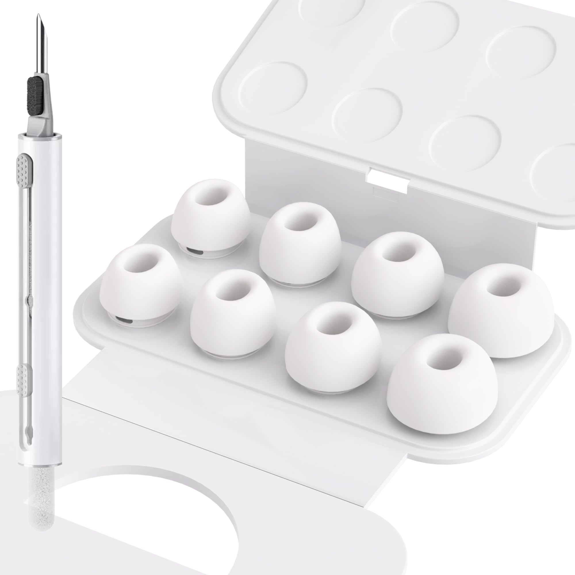 4 Pair Replacement Ear Tips for Airpods Pro/Airpods Pro 2 with Noise Reduction Hole & Cleaning Kit, Anti-Slip Soft Silicone Airpods Pro Replacement Earbuds(Assorted Sizes,XS/S/M/L)