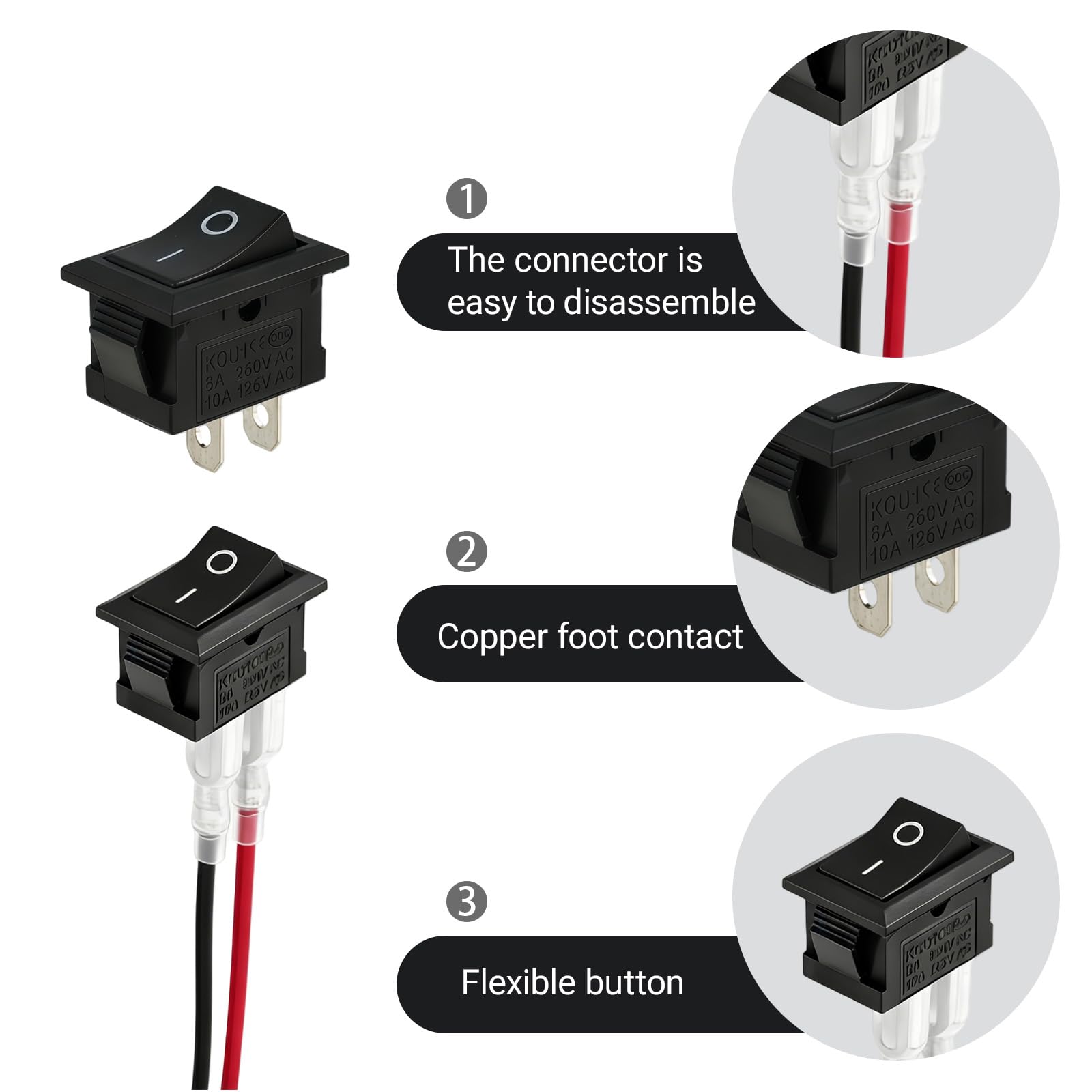 Produktbild von 3 Mini Kippschalter Snap-in – Rund, 15 Mm, Schwarz, 12V/24V/230V, Für KFZ & Co.