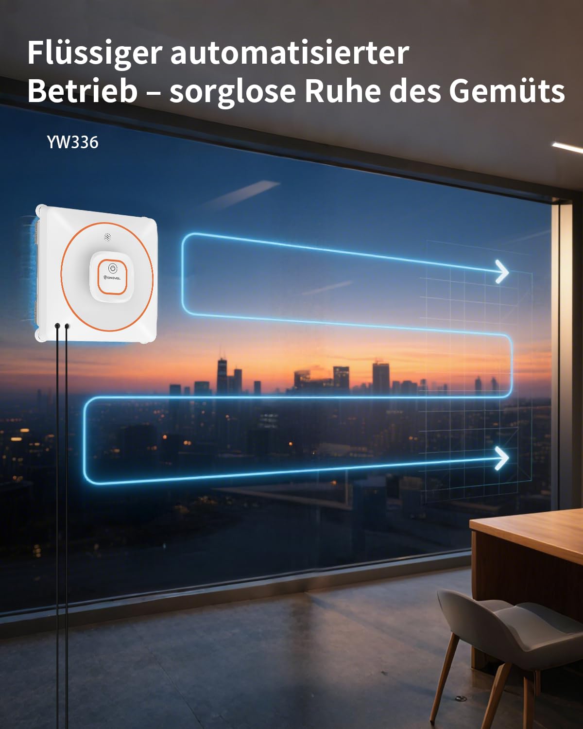 Fensterroboter mit Netzkabel, 8000Pa Saugkraft für Vertikale Glas | 4 Reinigungsmodi&Fernbedienung.Dauerbetrieb mit Netzkabel ohne Akku.Nur für Fenster,Spiegel&Fliesen,keine Über-Kopf-Reinigung