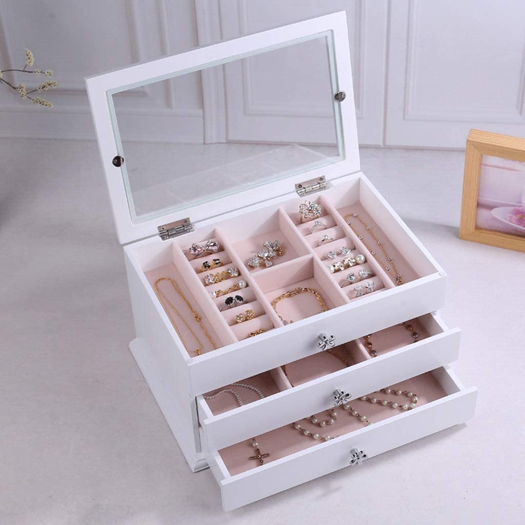 LLXYWJ Joyero de exhibición Joyero de 3 Joyero de Franela Estuche de Almacenamiento de joyería Collar Pendientes Anillos Pulseras Exhibición para Mujeres Organizador de Joyas para niñas
