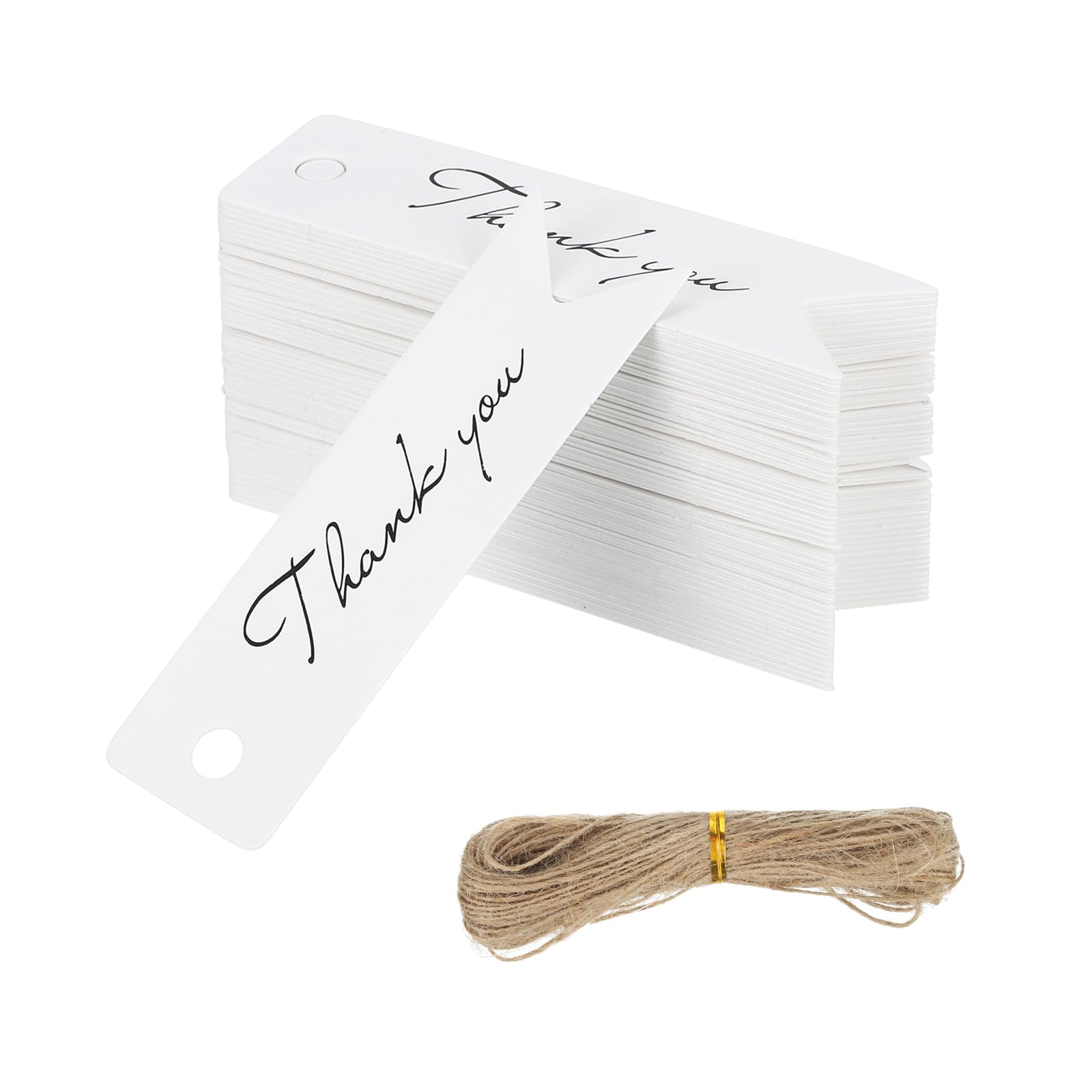 PATIKIL 100 Pcs Blank Gift Tags with String, 2.8x0.8 Inch Kraft Paper Tags Gift Bags Tags Mini Thank You Label with Holes for Wedding Holiday Party Favor Clothes Craft, White