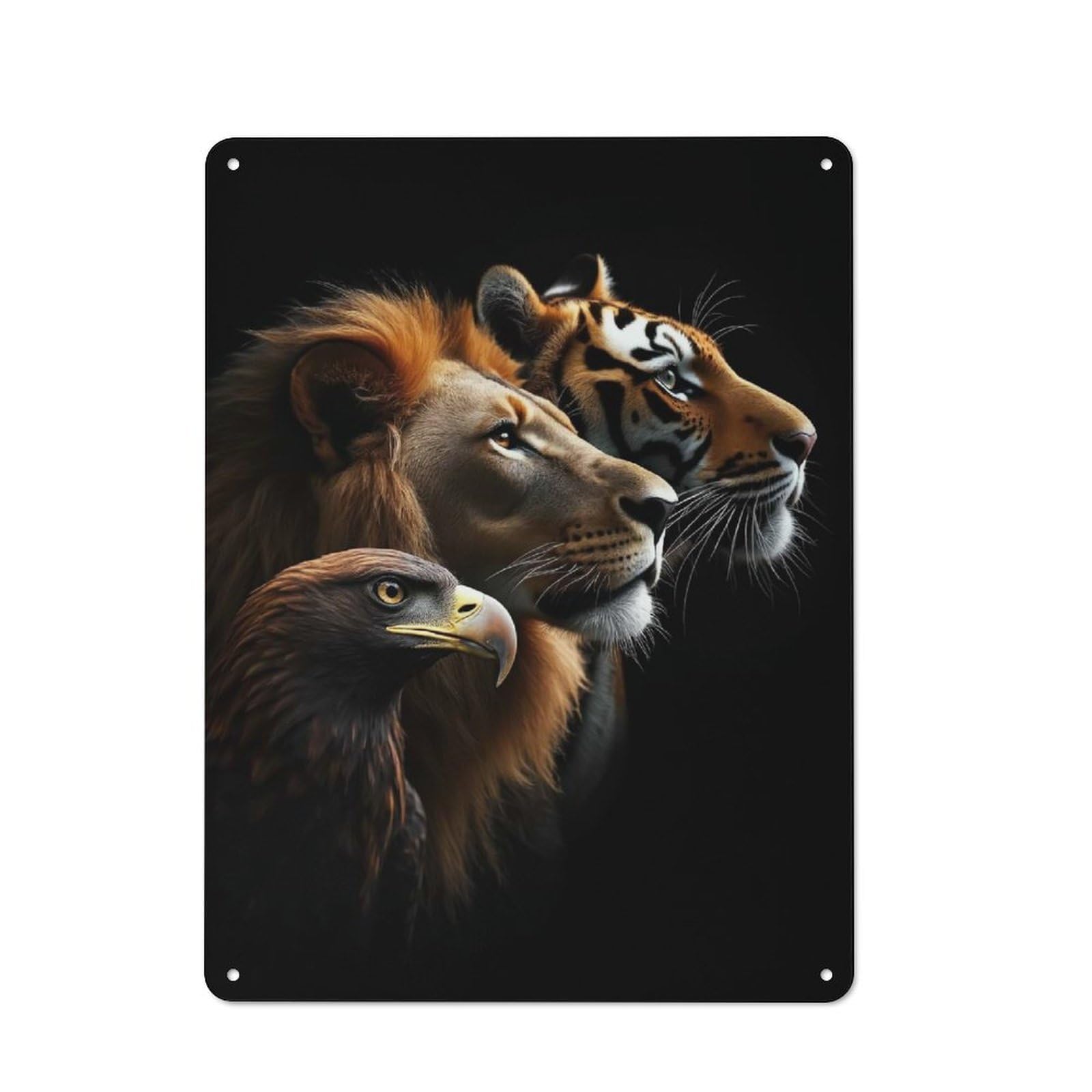 Junmoney Lion Tiger Eagle, Wild Life Portrait Tin Wall Plaque 40X30cm With For Workshop Wall, Suited To Makers And Diy Enthusiasts